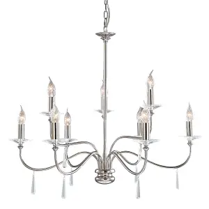 9 Bulb Chandelier Ceiling Light Highly Polished Nickel LED E14 60W