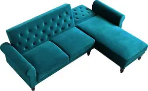 Hanney Chesterfield Chaise Sofa Bed In Teal Velvet, Corner Sofa Bed - Daals - Sofa Beds