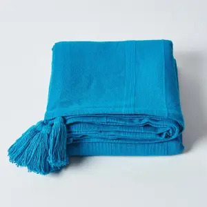 Homescapes Cotton Rajput Ribbed Teal Throw, 150 x 200 cm