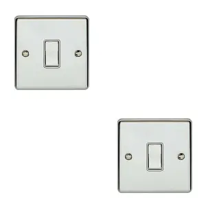 2 PACK 1 Gang Single INTERMEDIATE Light Switch CHROME & White 10A Rocker