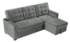 Corner Sofa Bed, L-Shaped Corner Sofa Bed with Storage, Settee Sleep Reversible Storage Chaise - Velvet Gray