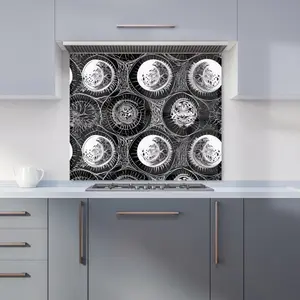 Black White Moon and Sun Premium Glass Kitchen Splashback W700mm x H650mm