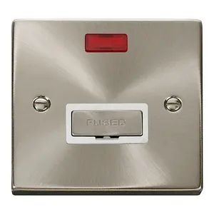 Satin / Brushed Chrome 13A Fused Ingot Connection Unit With Neon - White Trim - SE Home