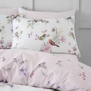 Catherine Lansfield Bedding Songbird Duvet Cover Set with Pillowcases Pink