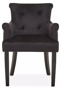 Interiors by Premier Ringback Black Velvet Armchair for Living Room, Classic Indoor Chair with Tufting, Angular Wooden Leg Chair