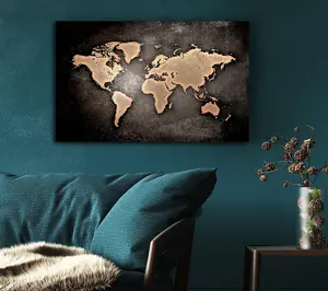 Grunge World Map Canvas Print Wall Art - Medium 20 x 32 Inches