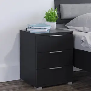 Machias 3 Drawer Bedside Table Black