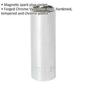 Premium 16mm Magnetic Spark Plug Socket - 1/2 Inch Drive in Chrome Vanadium Steel