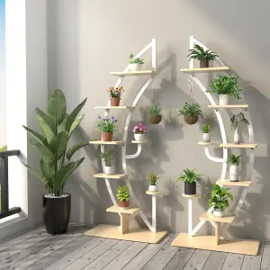 Costway Set of 2 Tall Wooden 8-Tier Plant Stand Rack Curved Half Moon Shape Ladder Shelf