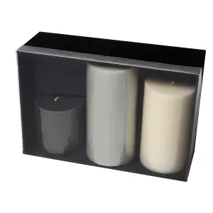 Pillar Candle Set of 3 Black & White Two Tone Candles by Laeto Ageless Aromatherapy - FREE DELIVERY INCLUDED