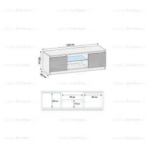 TV Unit 120cm Modern Black with High Gloss Doors - Creative Furniture