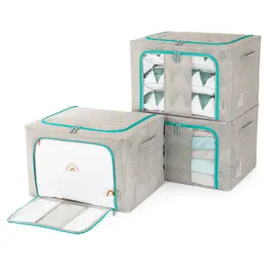 LIVIVO Foldable Fabric Clothes Storage Boxes with Zips - Set of 3/Grey