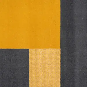 Ochre Grey Block Geometric Living Room Runner Rug 60x240cm