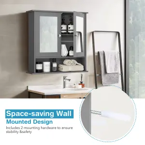 Costway Wall Mounted Bathroom Mirror Cabinet Wooden Storage Cupboard Medicine Organizer