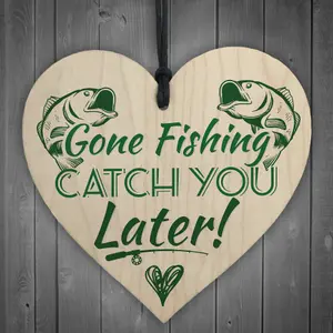 Red Ocean Gone Fishing Catch You Later Novelty Wooden Hanging Plaque Fisherman Dad Daddy Grandad Gift Sign