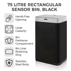 Steel Motion Sensor Rubbish Bin - 75L Black