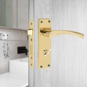 Victorian Scroll Astrid Handle Gold Polished Brass Bathroom WC Toilet Door Handle with 64mm Bathroom Mortise Lock 150mm x 40mm