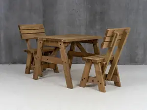 Victoria wooden picnic bench and table set, space-saving outdoor dining set with backrest (4ft, Rustic brown)