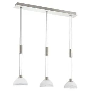 Pendant Ceiling Light Colour Satin Nickel Shade White Glass Alabaster Bulb LED 3x6W