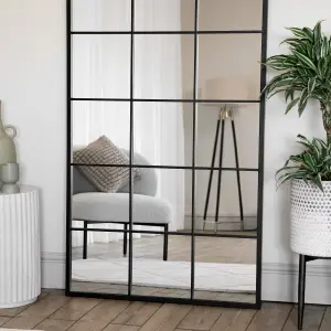 Jobu home - Kyo - Full Length Black Metal Rectangle Lattice Window Mirror - 180cm x 90cm