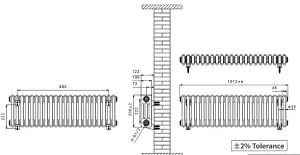 Right Radiators 300x1012 mm Horizontal Traditional 3 Column Cast Iron Style Radiator Black