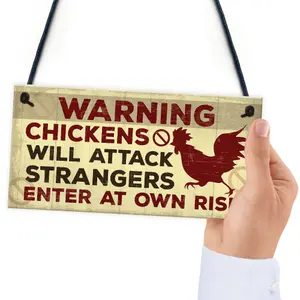 Red Ocean Funny Chicken Hen Plaque Novelty Warning Hanging Sign For Chicken Coop Outdoor Gate Garden Decor Sign