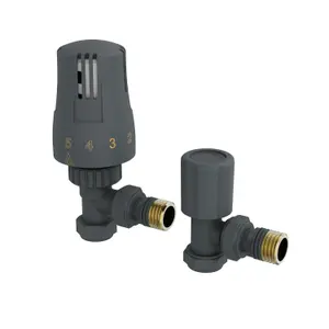 Right Radiators Thermostatic Anthracite TRV & Lockshield Angled Radiator Valves 1/2"x15mm Pack