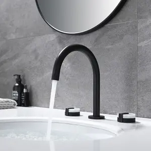 Shelf Mounted Black Curved Tap With Double Marble Handles