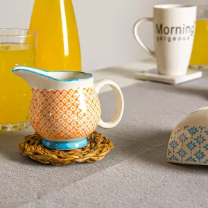 Nicola Spring - Hand-Printed Tea Set - Orange - 15pc