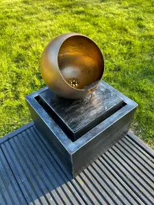 Golden Globe Box Light Water Feature with LED Lights - Solar Powered 29x29x40cm