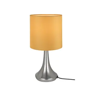 GoodHome Painswick Cylinder Satin Yellow Nickel effect Table lamp