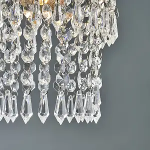 ValueLights Modern Chrome Chandelier Ceiling Pendant Light Shade With Clear Acrylic Jewel Droplets