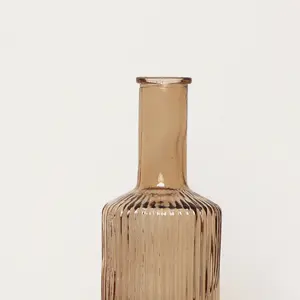 Melody Maison Brown Ribbed Glass Bottle Vase - 20cm