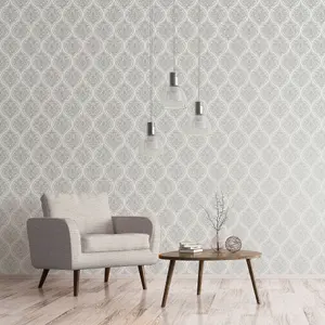 Galerie Emporium Cream Silver Ogee Embossed Wallpaper