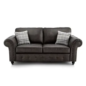 Oakland 3 Seater Large Chesterfield Style Leatherair Charcoal Grey