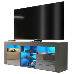 TV Unit 145cm Modern Stand Dark Grey Gloss Doors