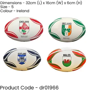 Size 5 IRELAND Rugby Ball - 4 Panel All Weather Rubber Rimple Stitched Ball