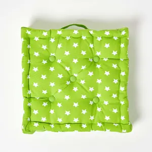 Homescapes Cotton Green Stars Floor Cushion, 40 x 40 cm