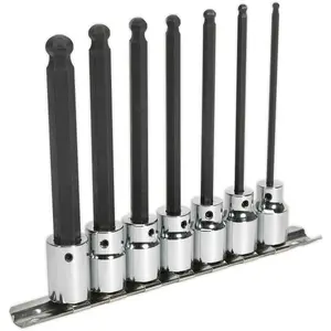 7pc Ball End Hex Socket Bit Set 3/8" Square Drive 3mm to 10mm - 110mm Long Shaft