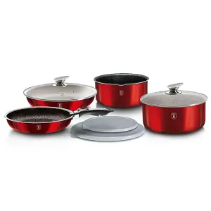 URBNLIVING Height 8.4cm Berlinger Haus 9Pc Burgundy Space Saving Cookware Set Pots Pans Induction Lids Handle