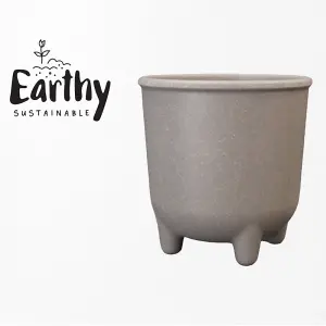 Warm Grey Straw Planter with Feet Small