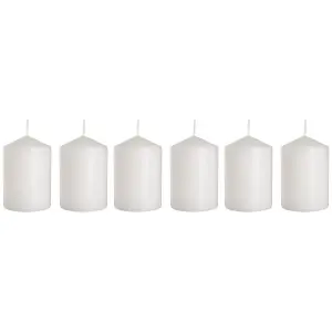 Set of 6 Pillar Candles, Votive Candles, Decorative Household Candles - Up to 66 Hours - 15 x 7 cm / 6 x 2.75" (White, Matt)