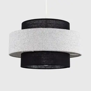 ValueLights Weaver Pair of Modern Ceiling Pendant Light Shades In Black and Grey Herringbone Finish