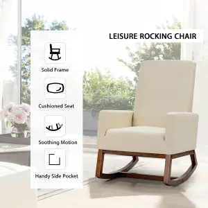 Costway Modern Rocking Chair Upholstered Fabric Leisure Armchair with Rubber Wood Base