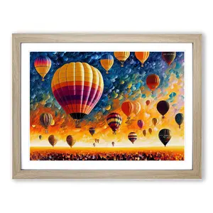 XH1022-6633X Hot Air Balloons Vol.3 Abstract - Single Picture Frame Painting Oak / 25cm H x 34cm W x 2cm D