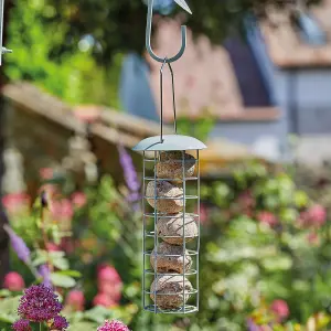 Complete Bird Feeding Station - Metal Outdoor Garden Wild Bird Seed, Nut, Suet Ball Feeder - H240 x W56 x D56cm, Sage Green