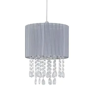 First Choice Lighting Voile 25cm Jewelled Grey Ribbon Pendant Shade