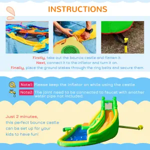 Outsunny 5 in 1 Kids Bouncy Castle Large Crocodile Style Inflatable House Slide Basket Water Pool Gun Climbing Wall