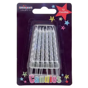 Apac Stripe Candles (Pack of 12) Silver (One Size)