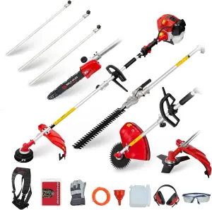 BU-KO 52cc Long Reach Petrol Multi Functional Garden Tool: Strimmer, Hedge Trimmer, Pruner Chainsaw, 3x 1m Extension Pole